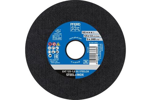 عجلة قطع Pferd Tools SG STEELOX من النوع 1، 5 بوصة × 0.040 بوصة × 7/8 بوصة، حزمة من 25 | أكسيد الألومنيوم، 12,200 دورة في الدقيقة، قرص قطع معدني عالي الأداء، للصلب والفولاذ المقاوم للصدأ، الجزء 69953 in Kuwait