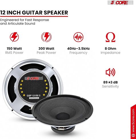 5 CORE 12 Inch Guitar Speaker 300W Replacement 8 Ohm Amplifier Driver Voice Coil 2 Inch Y30 Magnet 40 Oz Very Loud Touch Sensitive Ideal Guitar Cabinet Speakers in Kuwait