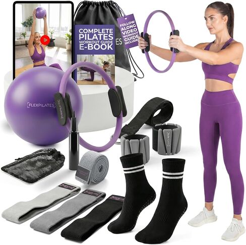 Pilates Ring Kit with Video Workout Guide, Studio Grade Anti-Deformation Pilates Kit with Ankle Weights for Women, Pilates Equipment Set for Beginner with Pilates Essentials kit for Women in Kuwait