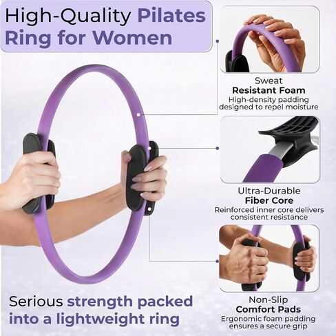 Pilates Ring Kit with Video Workout Guide, Studio Grade Anti-Deformation Pilates Kit with Ankle Weights for Women, Pilates Equipment Set for Beginner with Pilates Essentials kit for Women in Kuwait