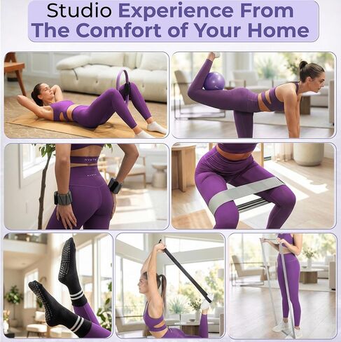 Pilates Ring Kit with Video Workout Guide, Studio Grade Anti-Deformation Pilates Kit with Ankle Weights for Women, Pilates Equipment Set for Beginner with Pilates Essentials kit for Women in Kuwait