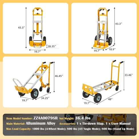4-in-1 Aluminum Heavy Duty Folding Hand Truck 1000 lbs Capacity, Convertible Cart & Platform Dolly, Lightweight Heavy Duty Moving Truck for Warehouse, Garage, Travel, Delivery in Saudi Arabia