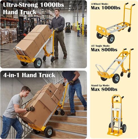 4-in-1 Aluminum Heavy Duty Folding Hand Truck 1000 lbs Capacity, Convertible Cart & Platform Dolly, Lightweight Heavy Duty Moving Truck for Warehouse, Garage, Travel, Delivery in Saudi Arabia