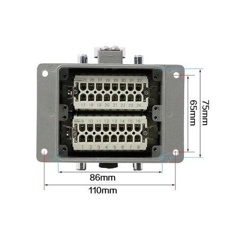 H32b-he-032 Heavy-Duty Connector 32-core Rectangular Socket Industrial Waterproof 16A with Cover in Kuwait