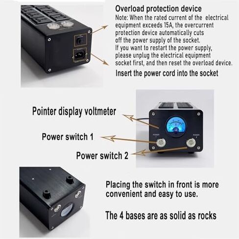 AC Power Filter Conditioner with 8 Outlets and Display Screen for Audio Equipment - Ideal for HiFi CD Players, Pianos, and TVs in Kuwait
