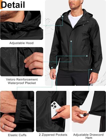 Little Donkey Andy Men's Lightweight Waterproof Rain Jacket Hooded Packable Windbreaker for Hiking Travel Fishing in Kuwait