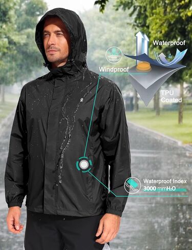 Little Donkey Andy Men's Lightweight Waterproof Rain Jacket Hooded Packable Windbreaker for Hiking Travel Fishing in Kuwait