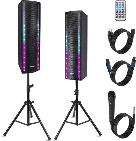 Portable Bluetooth PA System, 2000W Active and Passive Speaker System with Mic Input, Party Lights, USB/SD Card Reader, FM Radio, Tripod, Remote Control, Portable PA Speaker for Outdoor/Indoor Events in Kuwait