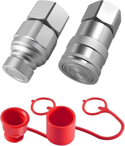 Hydraulic Quick Connect with Dust Caps Compatible with Skid Steers Loaders Including Bobcat Case New Holland Kubota, Flat Face Hydraulic Couplings Set 3/4" Body & 3/4" NPT in Kuwait
