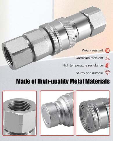 Hydraulic Quick Connect with Dust Caps Compatible with Skid Steers Loaders Including Bobcat Case New Holland Kubota, Flat Face Hydraulic Couplings Set 3/4" Body & 3/4" NPT in Kuwait