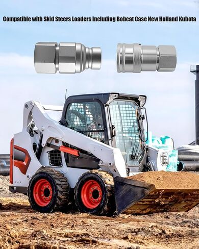 Hydraulic Quick Connect with Dust Caps Compatible with Skid Steers Loaders Including Bobcat Case New Holland Kubota, Flat Face Hydraulic Couplings Set 3/4" Body & 3/4" NPT in Kuwait