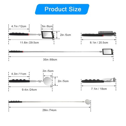 2 Pieces Telescoping Inspection Mirror, Anglecai Round Square Mirror Inspection Tool for Checking Vehicle Telescoping LED Lighted Flexible Inspection Mirror Mechanic Mirror Automotive Mirror Tool in Kuwait