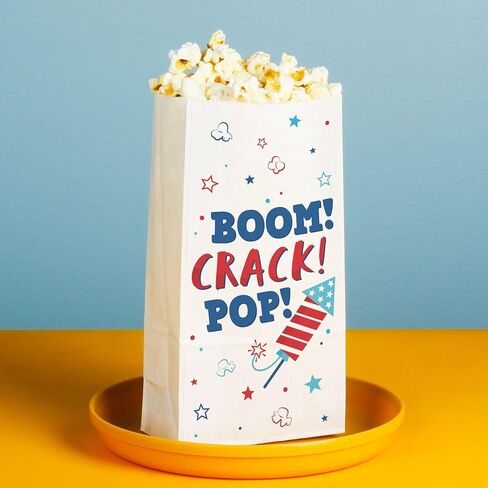 Big Dot of Happiness Firecracker 4th of July Popcorn Bags, Memorial Day, Patriotic Red, White, Blue USA Party Favor Snack Treats, Free-Standing Individual White Paper Bags - 25 Count in Kuwait