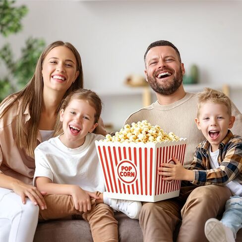 8 عبوات من دلاء الفشار البلاستيكية الكبيرة، حاويات فشار مربعة قابلة لإعادة الاستخدام مع خطوط حمراء وبيضاء للكرنفال، المهرجانات، ليلة الأفلام، الحفلات، 8.9 بوصة مربعة × 6 بوصة طول in Kuwait