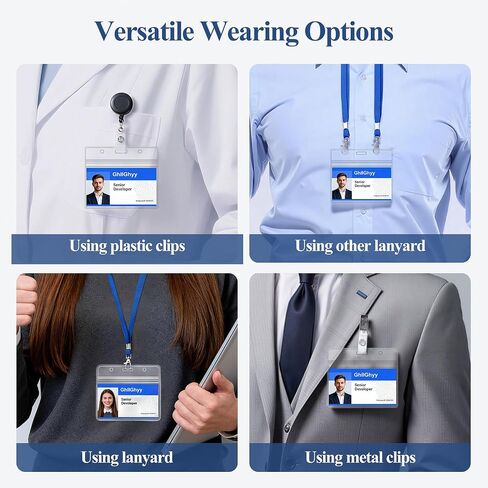 6 Pack Extra Thick Name Badge Holders, Durable & Sealable Waterproof Horizontal ID Badge Holders, Clear PVC Plastic Badge Sleeve for Credit Card/Proximity/RFID/Work Badge/Room Key in Kuwait