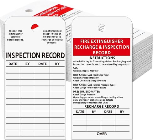 50 Pack Fire Extinguisher Tags Monthly Inspection White Paper Recharge Record Tag Maintenance Record Labels for Indoor Use, 3 x 6 Inches, Safety Compliance Labels for Fire Safety Inspections in Kuwait