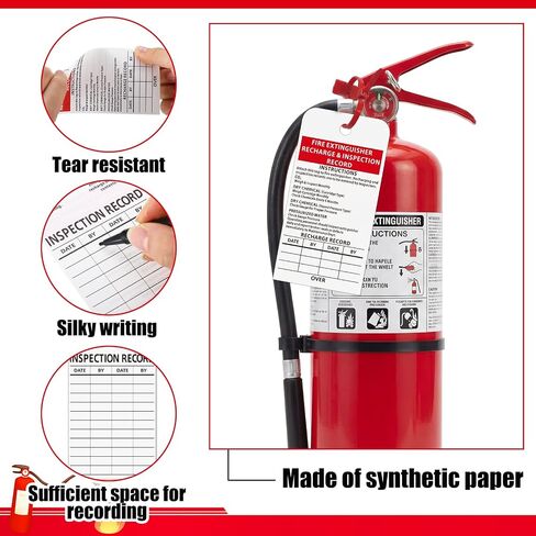 50 Pack Fire Extinguisher Tags Monthly Inspection White Paper Recharge Record Tag Maintenance Record Labels for Indoor Use, 3 x 6 Inches, Safety Compliance Labels for Fire Safety Inspections in Kuwait