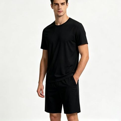 Men’s Summer Athletic Tracksuit Set, Short Sleeve Tee and Quick Dry Drawstring Shorts Casual Outfit in Kuwait