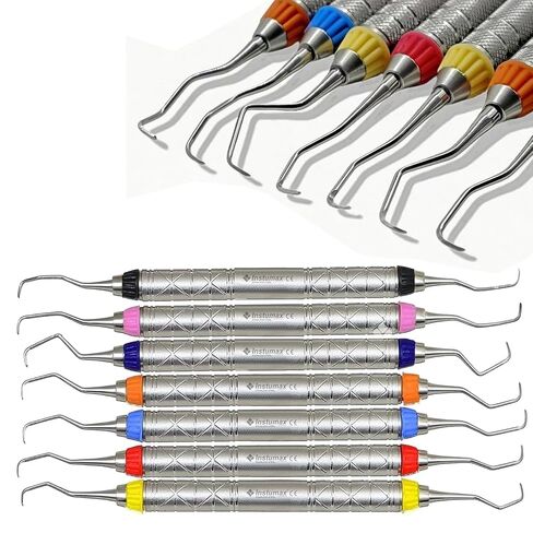 مجموعة Gracey Curette كاملة (7 قطع) + مستكشف UNC15/23 - أدوات علاج اللثة بمقابض من السيليكون - مجموعة أدوات قياس وتخطيط الجذر الاحترافية لأطباء الأسنان وأخصائيي الصحة والطلاب in Kuwait