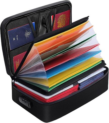 Fireproof Document Box File Organizer with Lock, Fireproof Document Bag Waterproof Fire Proof File Boxes Travel Important Document Organizer Holder Portable File Organizer Document Storage (Black) in Saudi Arabia