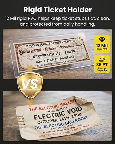 3.15 × 7.13 بوصة، 25 قطعة من أدوات تحميل التذاكر، حامل كعب تذكرة من البولي فينيل كلوريد الصلب 35PT، واقيات تذاكر بلون أزرق شفاف لتذاكر الحفلات الموسيقية، والألعاب الرياضية، وNFL، وMLB، وكعب تذاكر الأفلام in Kuwait