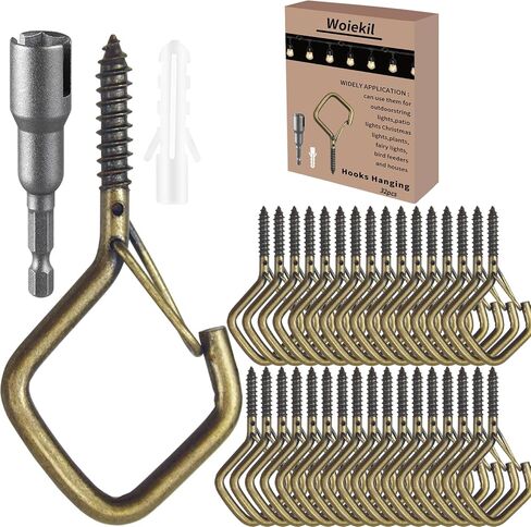 Heavy-Duty Screw-In Hooks with Safety Buckle, 2.16 Inch Metal Ceiling Hooks for Hanging Plants and Outdoor String Lights, Windproof Eye Hooks Screw for Patio, Lights, Bird Feeders (Black, 32 Pcs) in Kuwait