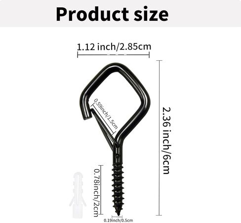 2.36IN Screw Hooks for Hanging Plants, Outdoor String Lights, Bird Feeders, Lanterns – Heavy-Duty Ceiling Hooks with Safety Buckle, Rustproof Metal for Indoor & Outdoor Use (Black, 30 Pcs) in Kuwait