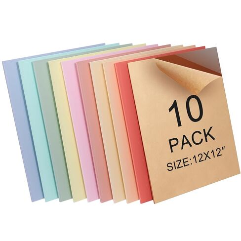 Macaron Pastel Acrylic Sheets 12x12 (3mm)-10 Pcs 1/8 Inch Thick,Dual Finish Matte & Glossy Cast Acrylic for Laser Cutting(Glowforge),UV Printing,DIY Home Decor,Crafts and Badges in Kuwait