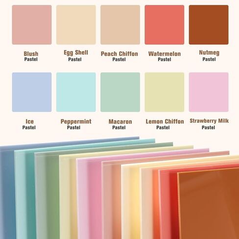Macaron Pastel Acrylic Sheets 12x12 (3mm)-10 Pcs 1/8 Inch Thick,Dual Finish Matte & Glossy Cast Acrylic for Laser Cutting(Glowforge),UV Printing,DIY Home Decor,Crafts and Badges in Kuwait
