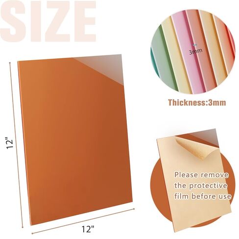Macaron Pastel Acrylic Sheets 12x12 (3mm)-10 Pcs 1/8 Inch Thick,Dual Finish Matte & Glossy Cast Acrylic for Laser Cutting(Glowforge),UV Printing,DIY Home Decor,Crafts and Badges in Kuwait