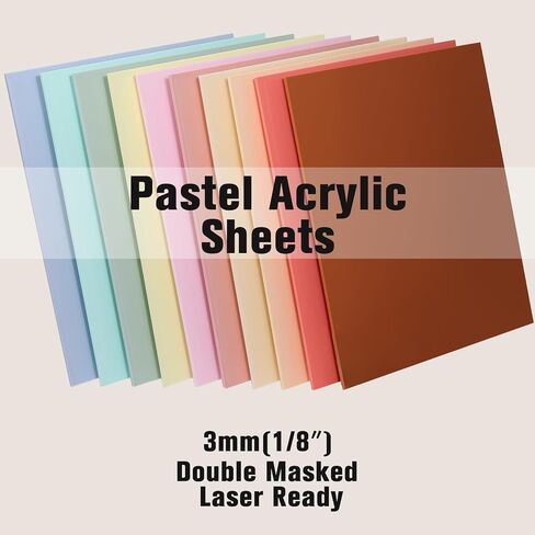 Macaron Pastel Acrylic Sheets 12x12 (3mm)-10 Pcs 1/8 Inch Thick,Dual Finish Matte & Glossy Cast Acrylic for Laser Cutting(Glowforge),UV Printing,DIY Home Decor,Crafts and Badges in Kuwait