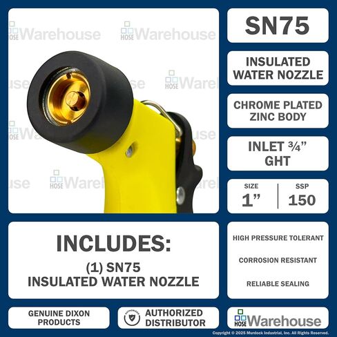 Genuine Dixon SN75 Insulated Water Nozzle, Chrome-Plated Zinc Body, ¾" Garden Hose Thread, Nylon Handle, Brass Valve – 140 °F Hot Water Rated in Kuwait