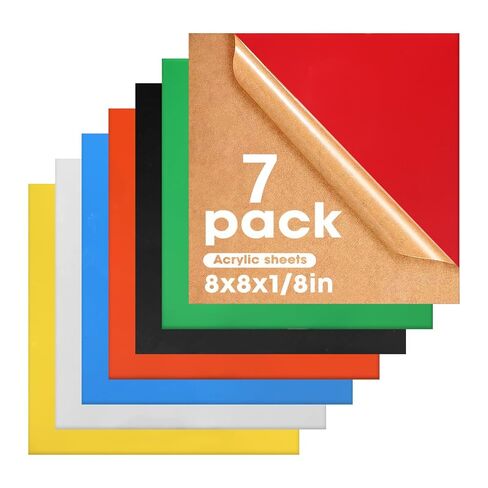 7 Pack 8x8 Cast Acrylic Sheets, 1/8" (3mm) Thick Colored Plexiglass Sheets for Laser Cutting, Engraving, Display Signs, Jewelry Making, Home Decor, Keychains, and Creative DIY Projects in Kuwait