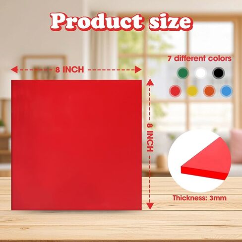 7 Pack 8x8 Cast Acrylic Sheets, 1/8" (3mm) Thick Colored Plexiglass Sheets for Laser Cutting, Engraving, Display Signs, Jewelry Making, Home Decor, Keychains, and Creative DIY Projects in Kuwait