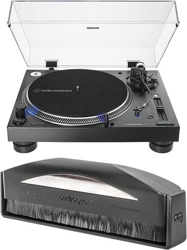 Audio Technica AT-LP140XP-BK DJ Professional Black Turntable with an AudioQuest AQSLVRRECBRUSH Silver Anti-Static Record Brush (2020) in Saudi Arabia