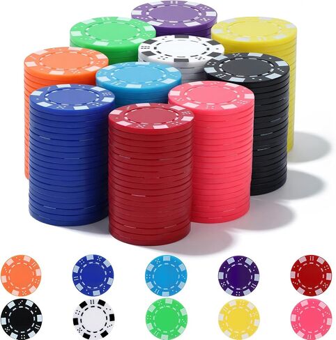 Coopay 200 Pcs Plastic Poker Chips for Texas Hold'em, Blackjack, Poker Chips Set with Dice Striped Edges for Card Board Game, Card Club Late Game Night Home Themed Events Party Supplies (Purple) in Kuwait