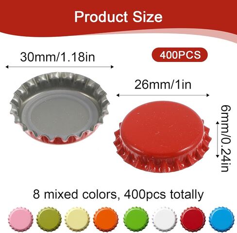 400 Pcs Beer Bottle Caps Oxygen Absorbing Crowns, Standard 26mm Bottle Caps for Homebrew, 8 Assorted Colors Metal Crown Cap for Glass Bottles, DIY Crafts in Kuwait