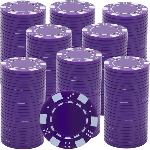 Coopay 200 Pcs Plastic Poker Chips for Texas Hold'em, Blackjack, Poker Chips Set with Dice Striped Edges for Card Board Game, Card Club Late Game Night Home Themed Events Party Supplies (Purple) in Kuwait