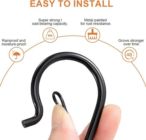 24 PCS Q-Shaped Hanger Hooks with Safety Buckle, Windproof Screw Hooks for Hanging Outdoor String Lights, Plants, Christmas Patio Lights, 2.2 Inches with Wind Socket (Black) in Kuwait
