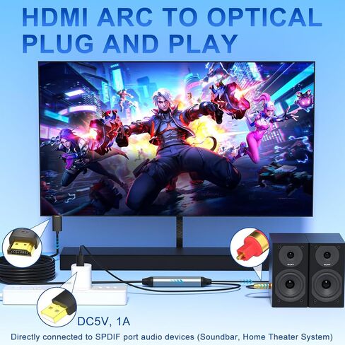 محول HDMI ARC إلى محول بصري للتلفزيون، محول صوت 10FT/3M ARC إلى TOSLINK SPDIF لمكبرات الصوت وجهاز الاستقبال، يدعم Dolby Digital DTS 5.1 LPCM 2.0، يعمل بمنفذ USB، لا يوجد eARC ولا CEC in Kuwait