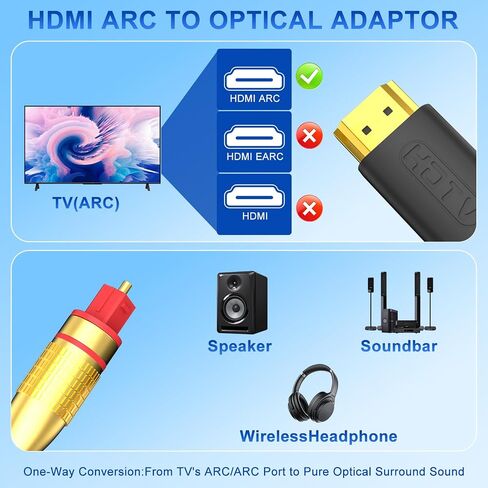 محول HDMI ARC إلى محول بصري للتلفزيون، محول صوت 10FT/3M ARC إلى TOSLINK SPDIF لمكبرات الصوت وجهاز الاستقبال، يدعم Dolby Digital DTS 5.1 LPCM 2.0، يعمل بمنفذ USB، لا يوجد eARC ولا CEC in Kuwait