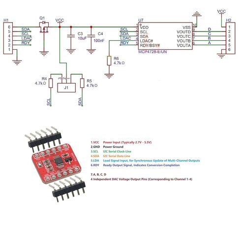 وحدة MCP4728 DAC، وحدة محول I2C رقمية إلى تناظرية 12 بت 4 قنوات، لوحة اندلاع DAC لمشاريع Arduino وRaspberry Pi وESP32 وSTM32 in Kuwait