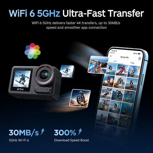كاميرا الحركة XTU S7 PRO 4K 50FPS - تثبيت فائق 5.0، AI ISP، إطلاق مغناطيسي سريع، مستشعر 1/2 بوصة بدقة 48 ميجابكسل، WiFi 6، قفل أفقي 360 درجة كاميرا رياضية مزدوجة الشاشة للدراجات النارية، مدونة الفيديو، السفر in Kuwait