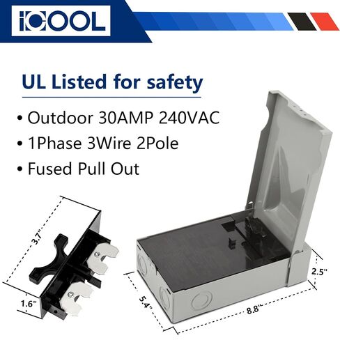مفتاح فصل منصهر ICOOL 30 أمبير، مقاوم للمطر وسحب للخارج 30 أمبير 2 قطب 3 سلك 1 مرحلة 240 فولت تيار متردد UL مدرج، صندوق معدني لفصل التيار المتردد لأنظمة تكييف الهواء والتدفئة والتهوية وتكييف الهواء، لا يوجد صمامات متضمنة in Kuwait