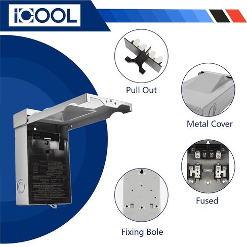 مفتاح فصل منصهر ICOOL 30 أمبير، مقاوم للمطر وسحب للخارج 30 أمبير 2 قطب 3 سلك 1 مرحلة 240 فولت تيار متردد UL مدرج، صندوق معدني لفصل التيار المتردد لأنظمة تكييف الهواء والتدفئة والتهوية وتكييف الهواء، لا يوجد صمامات متضمنة in Kuwait