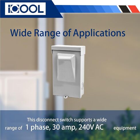 مفتاح فصل منصهر ICOOL 30 أمبير، مقاوم للمطر وسحب للخارج 30 أمبير 2 قطب 3 سلك 1 مرحلة 240 فولت تيار متردد UL مدرج، صندوق معدني لفصل التيار المتردد لأنظمة تكييف الهواء والتدفئة والتهوية وتكييف الهواء، لا يوجد صمامات متضمنة in Kuwait