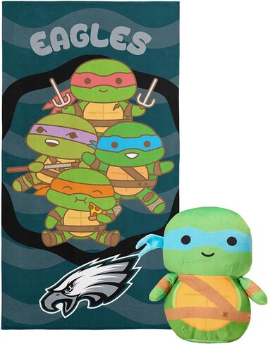 مجموعة مناشف الشاطئ والقطيفة الرسمية من Northwest NFL Philadelphia Eagles & Teenage Mutant Ninja Turtles Seashells مقاس 27 بوصة × 54 بوصة in Kuwait