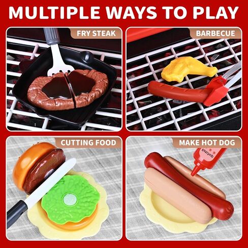Kids Play Kitchen Toys, Kids BBQ Grill Playset with Smoke Sound Light, 2-Layer Barbecue Toy with Wheel, Outdoor Play Grill Toys for Toddlers 3-5, Play Food Toys Cooking Set, Birthday Gift for Boy Girl in Saudi Arabia