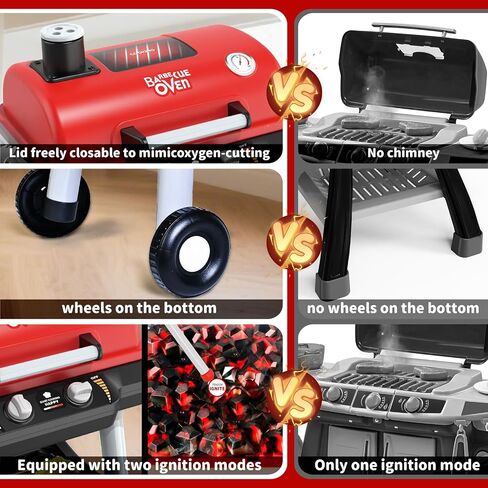 Kids Play Kitchen Toys, Kids BBQ Grill Playset with Smoke Sound Light, 2-Layer Barbecue Toy with Wheel, Outdoor Play Grill Toys for Toddlers 3-5, Play Food Toys Cooking Set, Birthday Gift for Boy Girl in Saudi Arabia