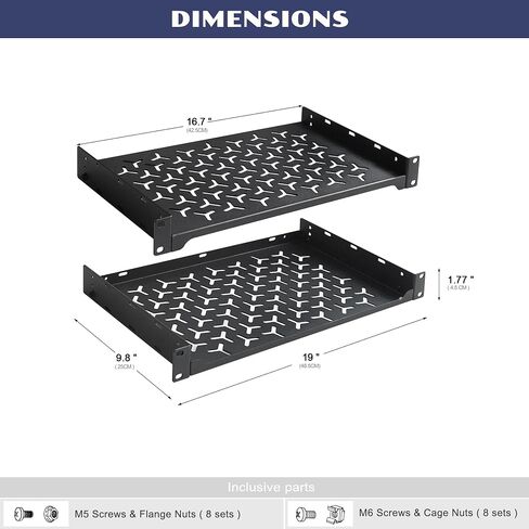 2 Pack 1U Server Rack Shelf, 19 Inch Universal Network Rack Mount Tray, 6 Inches Deep Vented Cantilever Shelf for AV/IT Equipment, Black in Saudi Arabia